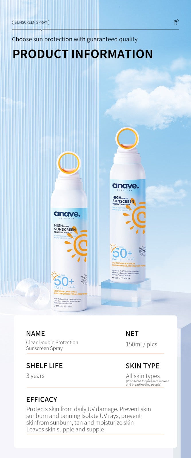 ### Anave Skincare SPF 50 Ultimate UV Defense Sunscreen Spray